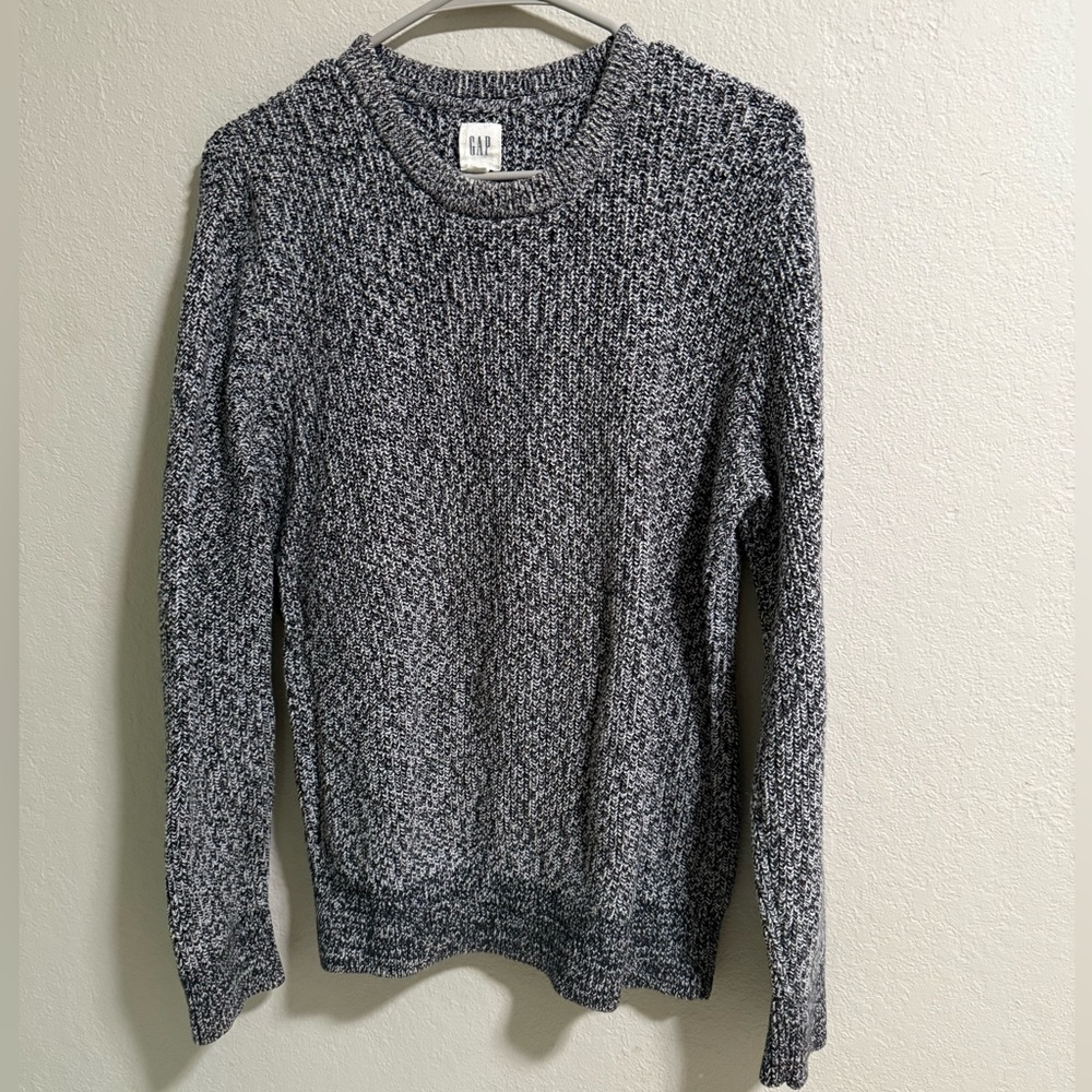 GAP Marled Knit Cotton Crewneck Sweater Gray/Black Size M